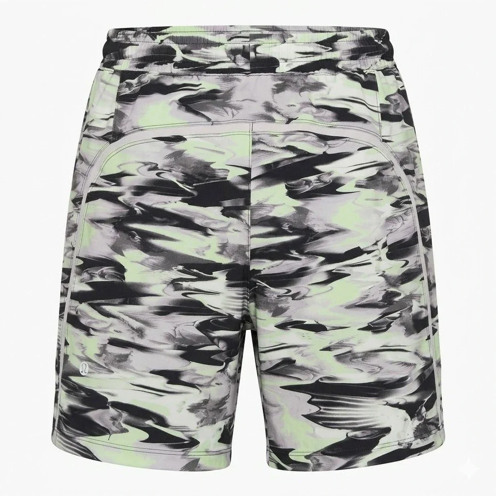 Lululemon Pace Breaker Men's MEDIUM Abstract Athletic Shorts Black Green -‎ CJ